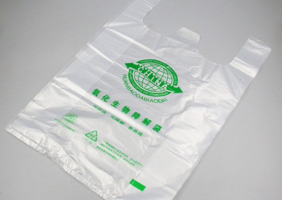 EN13432 18x58cm 오래가는 미생물에 의해 분해된 버릴 수 있는 플라스틱 티셔츠 쇼핑 가방